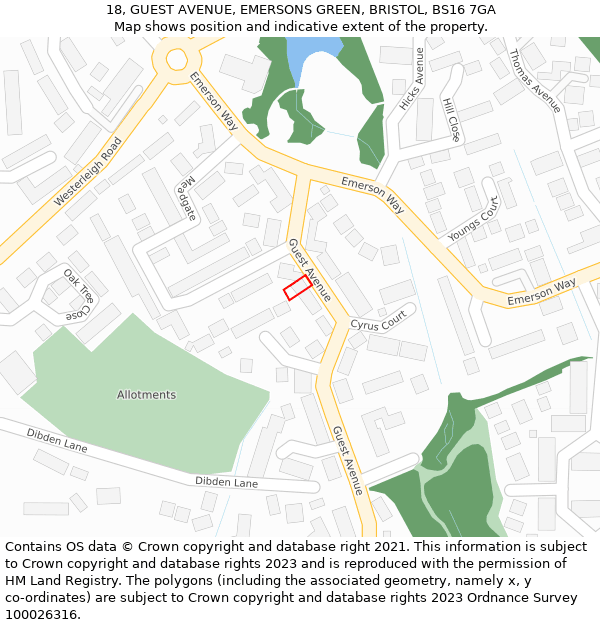 18, GUEST AVENUE, EMERSONS GREEN, BRISTOL, BS16 7GA: Location map and indicative extent of plot