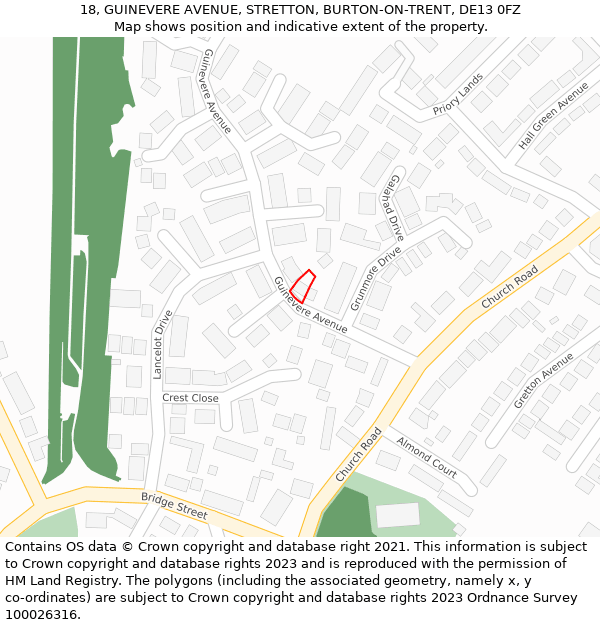 18, GUINEVERE AVENUE, STRETTON, BURTON-ON-TRENT, DE13 0FZ: Location map and indicative extent of plot