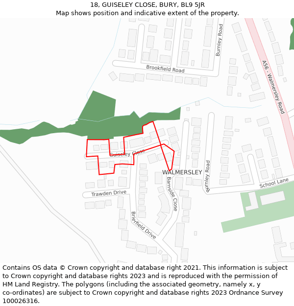 18, GUISELEY CLOSE, BURY, BL9 5JR: Location map and indicative extent of plot