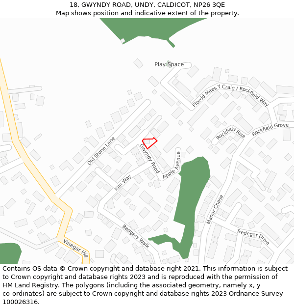 18, GWYNDY ROAD, UNDY, CALDICOT, NP26 3QE: Location map and indicative extent of plot