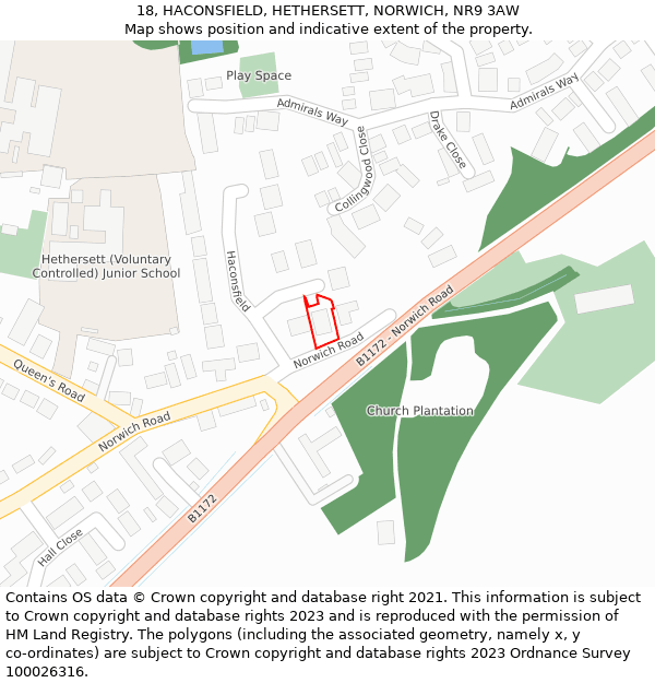 18, HACONSFIELD, HETHERSETT, NORWICH, NR9 3AW: Location map and indicative extent of plot