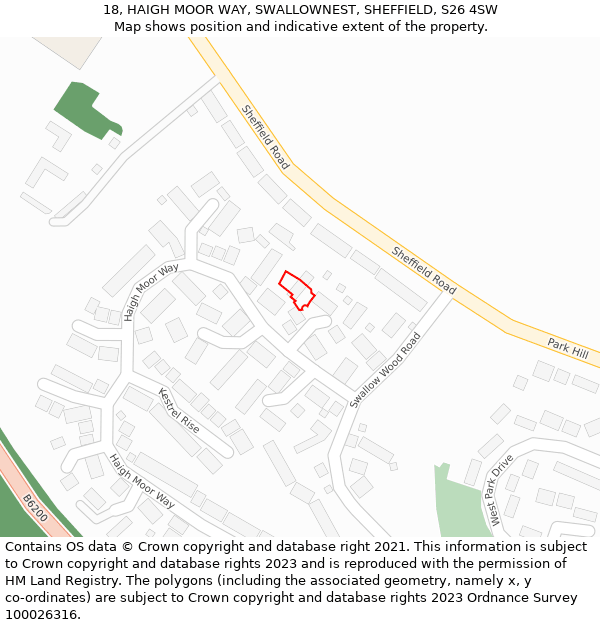 18, HAIGH MOOR WAY, SWALLOWNEST, SHEFFIELD, S26 4SW: Location map and indicative extent of plot