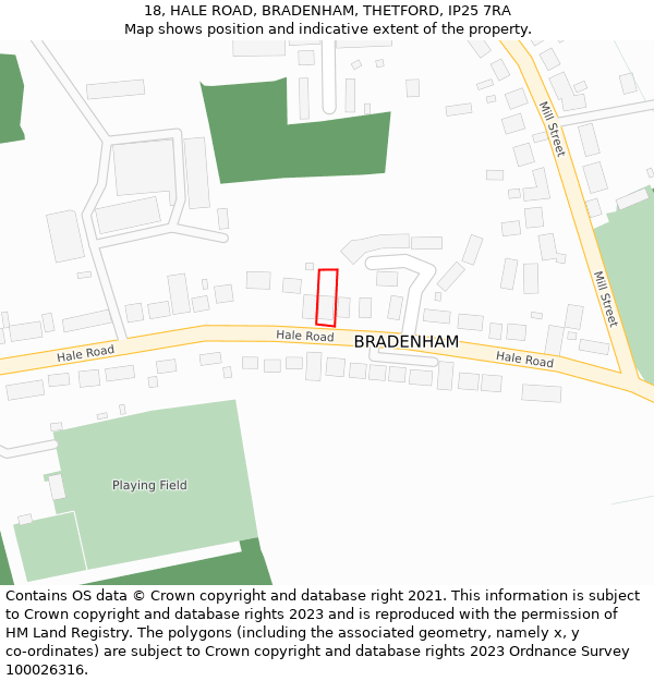 18, HALE ROAD, BRADENHAM, THETFORD, IP25 7RA: Location map and indicative extent of plot