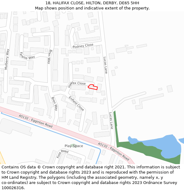 18, HALIFAX CLOSE, HILTON, DERBY, DE65 5HH: Location map and indicative extent of plot