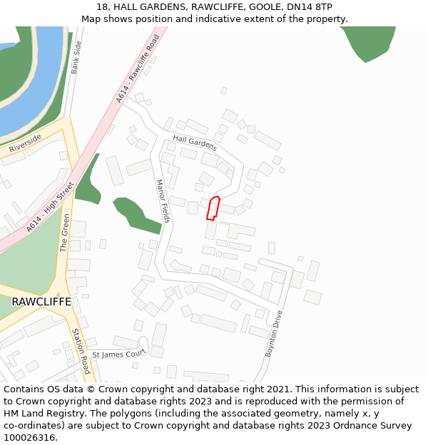 18, HALL GARDENS, RAWCLIFFE, GOOLE, DN14 8TP: Location map and indicative extent of plot
