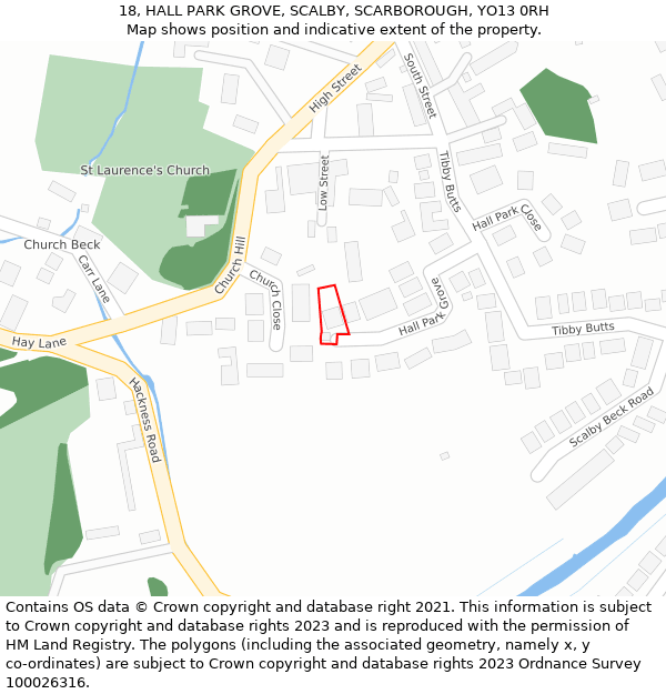 18, HALL PARK GROVE, SCALBY, SCARBOROUGH, YO13 0RH: Location map and indicative extent of plot