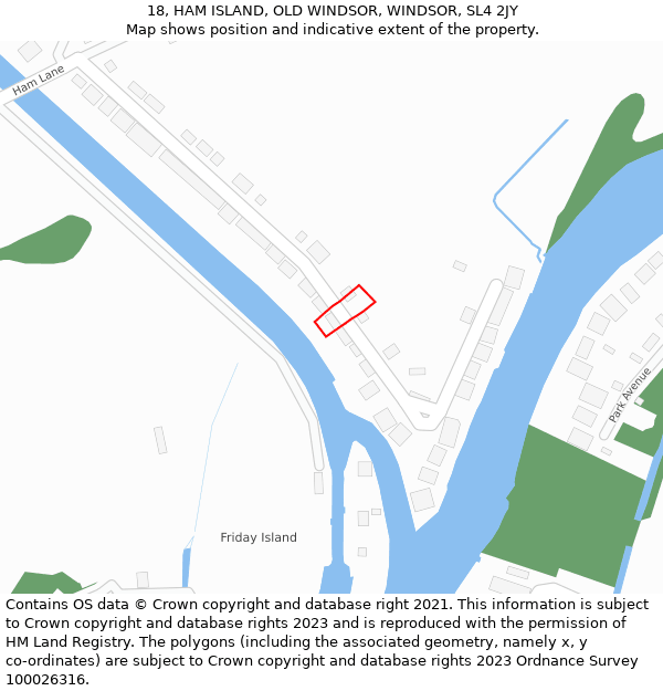 18, HAM ISLAND, OLD WINDSOR, WINDSOR, SL4 2JY: Location map and indicative extent of plot