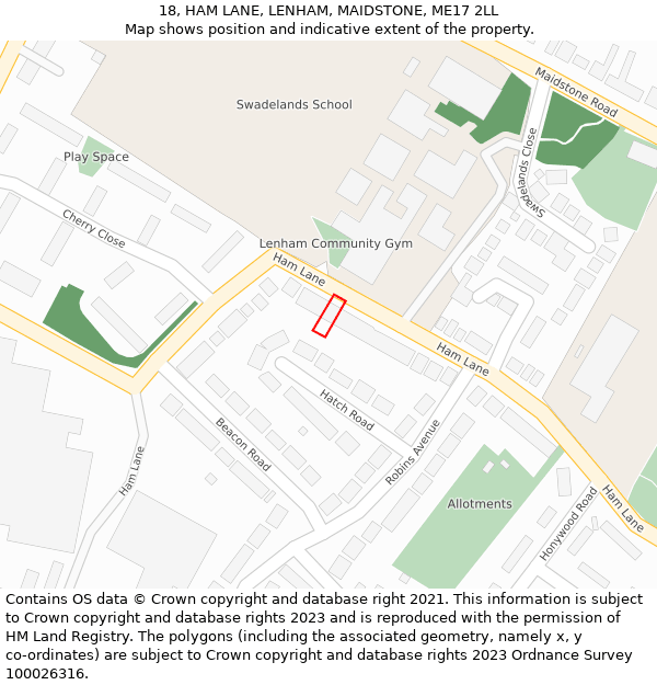 18, HAM LANE, LENHAM, MAIDSTONE, ME17 2LL: Location map and indicative extent of plot