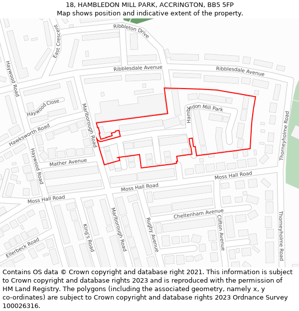 18, HAMBLEDON MILL PARK, ACCRINGTON, BB5 5FP: Location map and indicative extent of plot