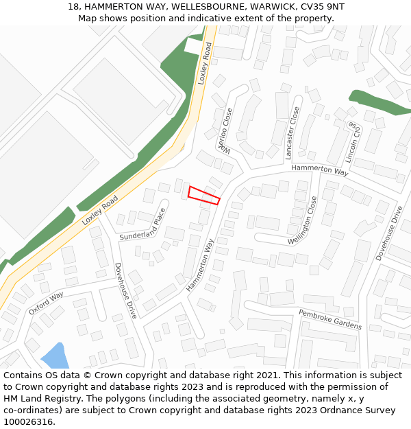 18, HAMMERTON WAY, WELLESBOURNE, WARWICK, CV35 9NT: Location map and indicative extent of plot