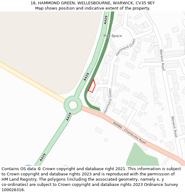 18, HAMMOND GREEN, WELLESBOURNE, WARWICK, CV35 9EY: Location map and indicative extent of plot