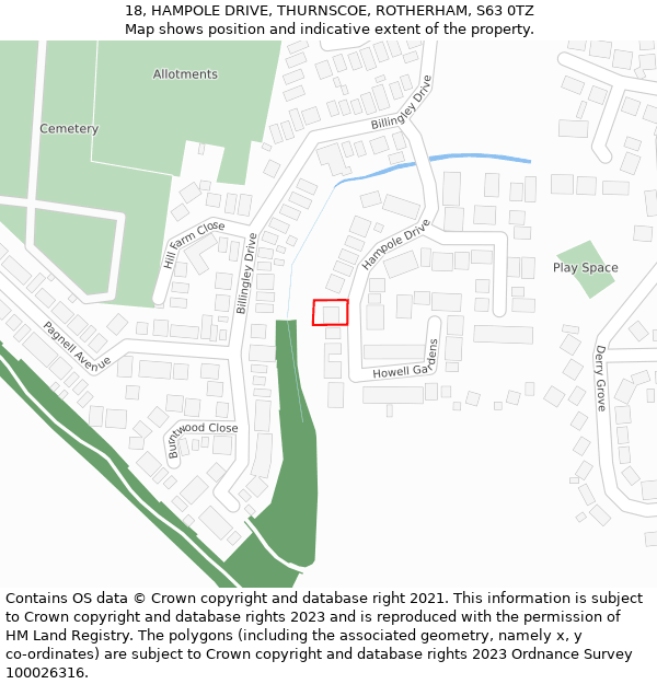 18, HAMPOLE DRIVE, THURNSCOE, ROTHERHAM, S63 0TZ: Location map and indicative extent of plot