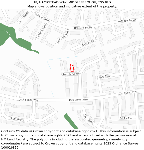 18, HAMPSTEAD WAY, MIDDLESBROUGH, TS5 8FD: Location map and indicative extent of plot