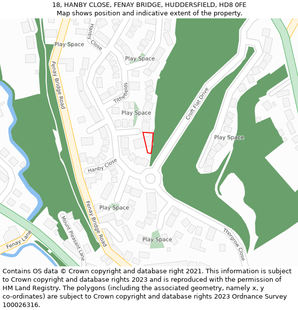 18, HANBY CLOSE, FENAY BRIDGE, HUDDERSFIELD, HD8 0FE: Location map and indicative extent of plot