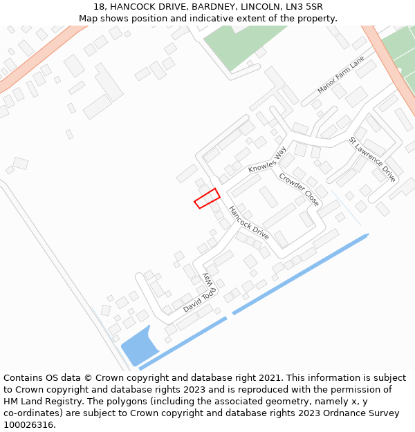 18, HANCOCK DRIVE, BARDNEY, LINCOLN, LN3 5SR: Location map and indicative extent of plot