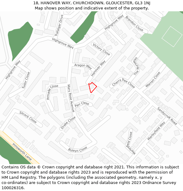 18, HANOVER WAY, CHURCHDOWN, GLOUCESTER, GL3 1NJ: Location map and indicative extent of plot