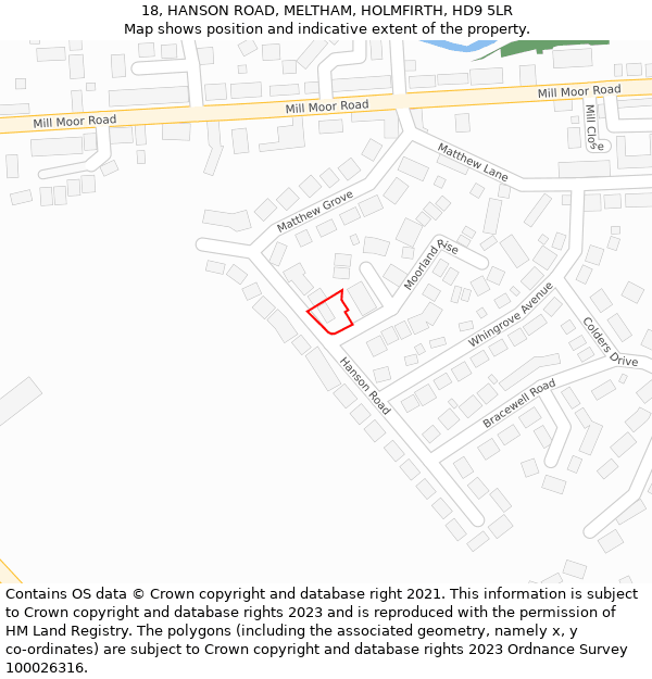 18, HANSON ROAD, MELTHAM, HOLMFIRTH, HD9 5LR: Location map and indicative extent of plot