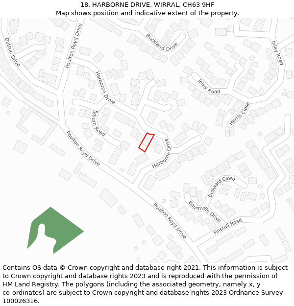 18, HARBORNE DRIVE, WIRRAL, CH63 9HF: Location map and indicative extent of plot