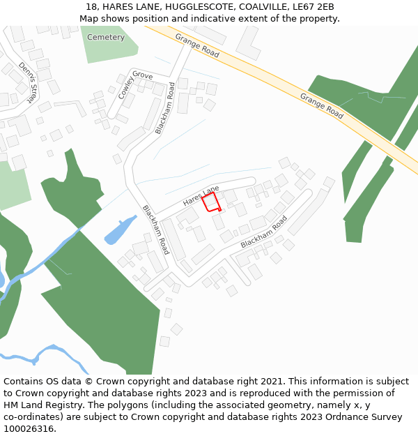 18, HARES LANE, HUGGLESCOTE, COALVILLE, LE67 2EB: Location map and indicative extent of plot