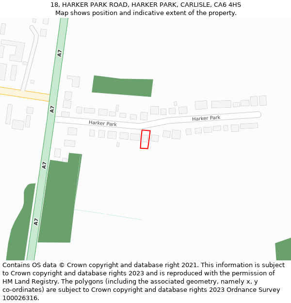 18, HARKER PARK ROAD, HARKER PARK, CARLISLE, CA6 4HS: Location map and indicative extent of plot