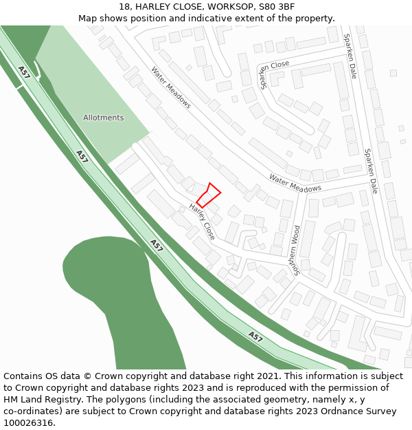 18, HARLEY CLOSE, WORKSOP, S80 3BF: Location map and indicative extent of plot