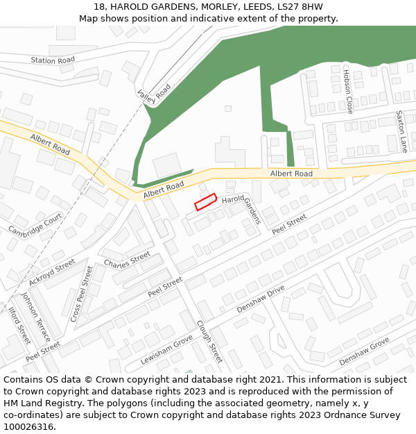 18, HAROLD GARDENS, MORLEY, LEEDS, LS27 8HW: Location map and indicative extent of plot