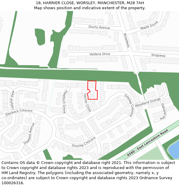 18, HARRIER CLOSE, WORSLEY, MANCHESTER, M28 7AH: Location map and indicative extent of plot