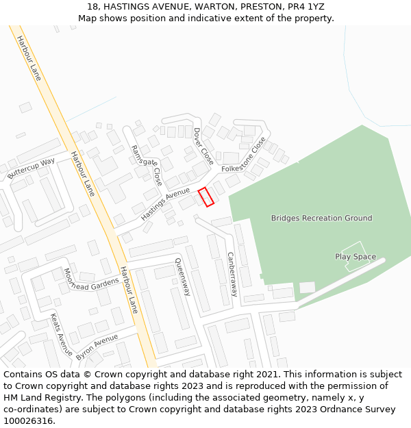 18, HASTINGS AVENUE, WARTON, PRESTON, PR4 1YZ: Location map and indicative extent of plot