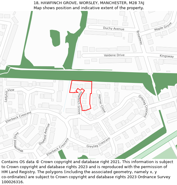 18, HAWFINCH GROVE, WORSLEY, MANCHESTER, M28 7AJ: Location map and indicative extent of plot