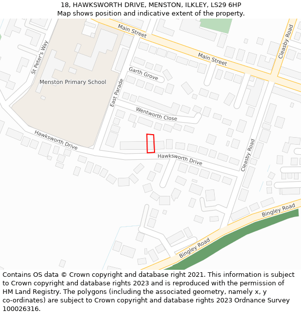 18, HAWKSWORTH DRIVE, MENSTON, ILKLEY, LS29 6HP: Location map and indicative extent of plot