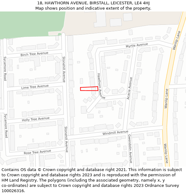 18, HAWTHORN AVENUE, BIRSTALL, LEICESTER, LE4 4HJ: Location map and indicative extent of plot