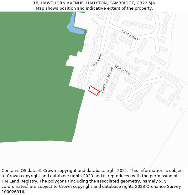 18, HAWTHORN AVENUE, HAUXTON, CAMBRIDGE, CB22 5JA: Location map and indicative extent of plot