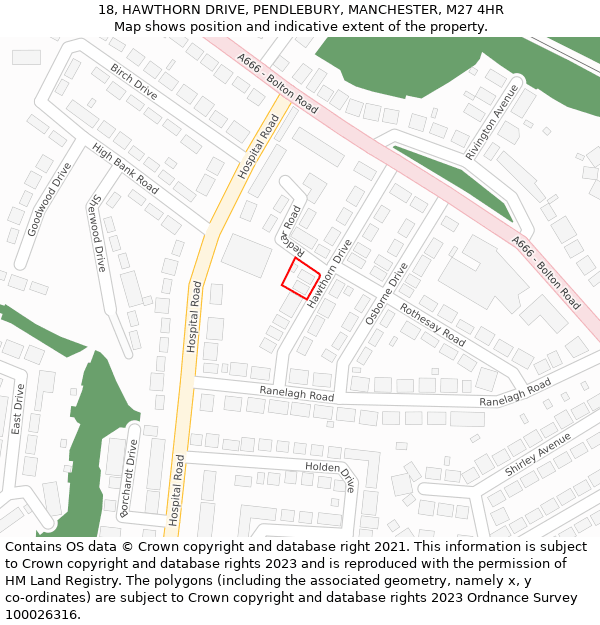 18, HAWTHORN DRIVE, PENDLEBURY, MANCHESTER, M27 4HR: Location map and indicative extent of plot