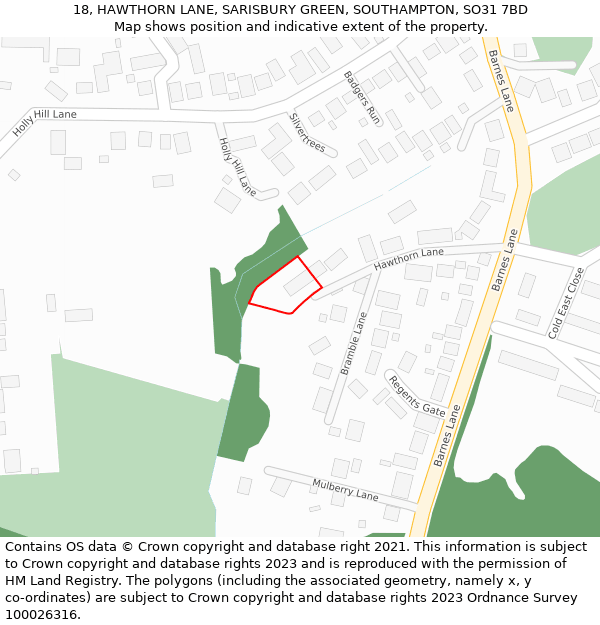 18, HAWTHORN LANE, SARISBURY GREEN, SOUTHAMPTON, SO31 7BD: Location map and indicative extent of plot