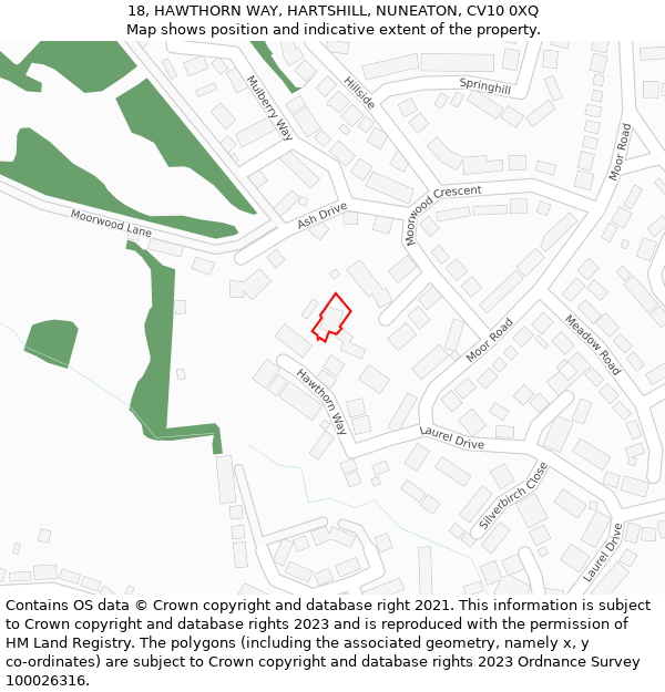 18, HAWTHORN WAY, HARTSHILL, NUNEATON, CV10 0XQ: Location map and indicative extent of plot