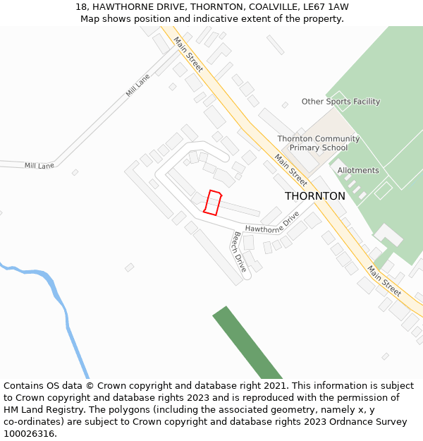 18, HAWTHORNE DRIVE, THORNTON, COALVILLE, LE67 1AW: Location map and indicative extent of plot