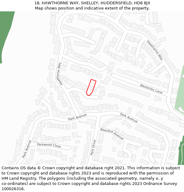 18, HAWTHORNE WAY, SHELLEY, HUDDERSFIELD, HD8 8JX: Location map and indicative extent of plot
