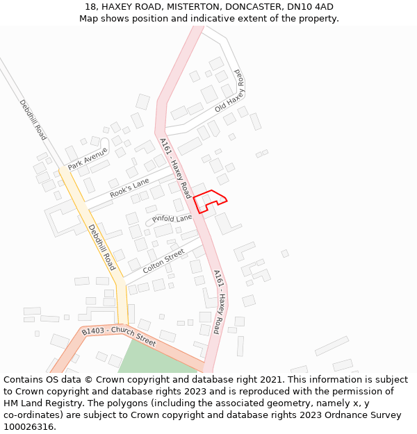 18, HAXEY ROAD, MISTERTON, DONCASTER, DN10 4AD: Location map and indicative extent of plot