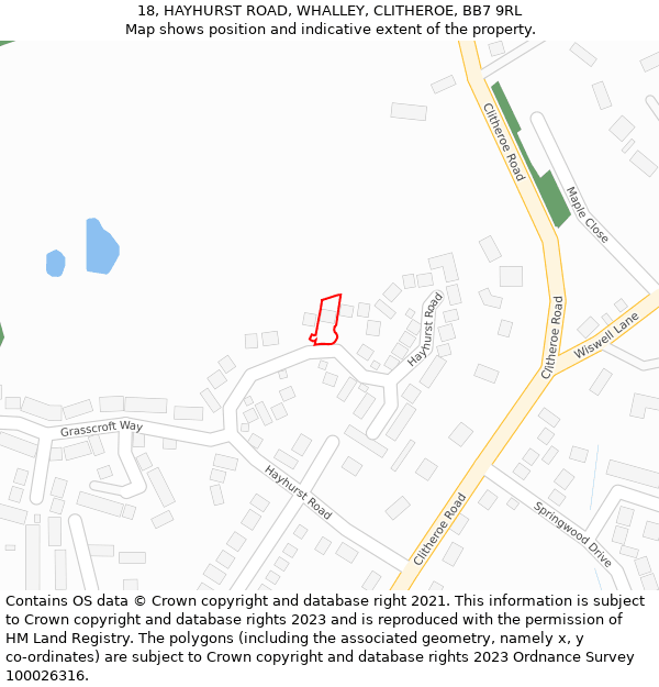 18, HAYHURST ROAD, WHALLEY, CLITHEROE, BB7 9RL: Location map and indicative extent of plot