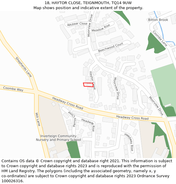 18, HAYTOR CLOSE, TEIGNMOUTH, TQ14 9UW: Location map and indicative extent of plot