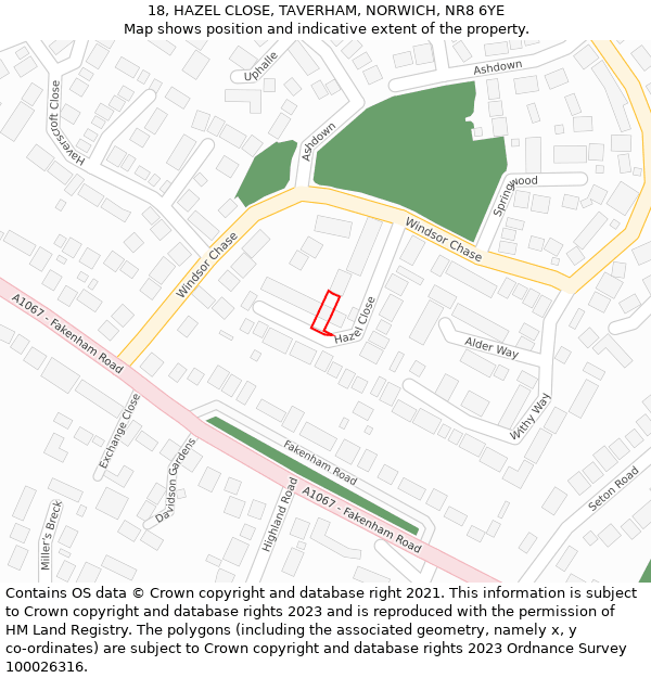 18, HAZEL CLOSE, TAVERHAM, NORWICH, NR8 6YE: Location map and indicative extent of plot