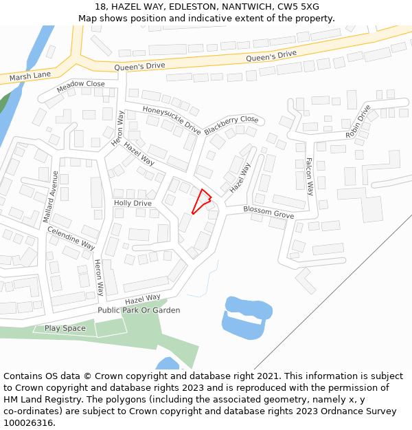 18, HAZEL WAY, EDLESTON, NANTWICH, CW5 5XG: Location map and indicative extent of plot