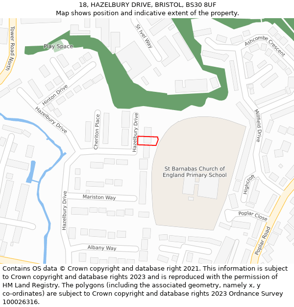 18, HAZELBURY DRIVE, BRISTOL, BS30 8UF: Location map and indicative extent of plot