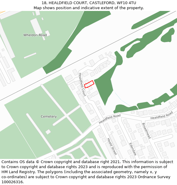 18, HEALDFIELD COURT, CASTLEFORD, WF10 4TU: Location map and indicative extent of plot