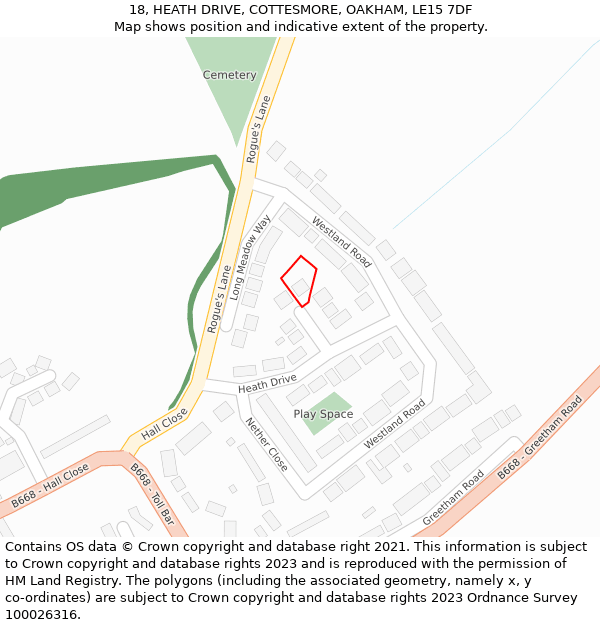 18, HEATH DRIVE, COTTESMORE, OAKHAM, LE15 7DF: Location map and indicative extent of plot