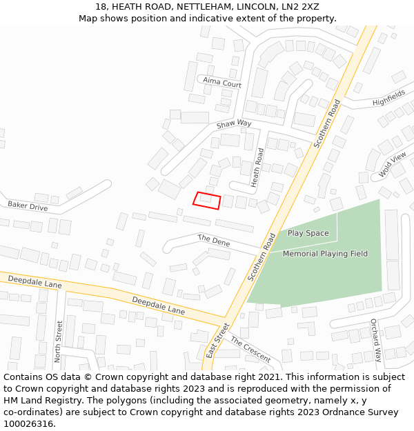 18, HEATH ROAD, NETTLEHAM, LINCOLN, LN2 2XZ: Location map and indicative extent of plot