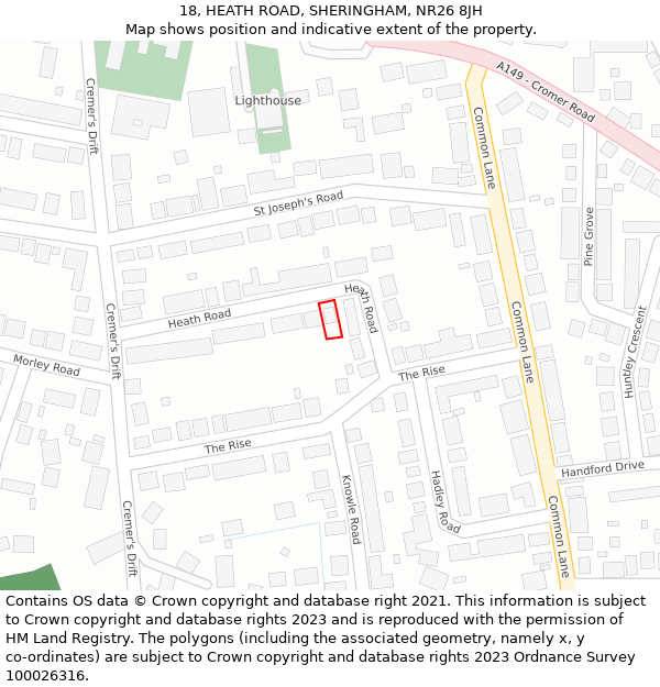 18, HEATH ROAD, SHERINGHAM, NR26 8JH: Location map and indicative extent of plot