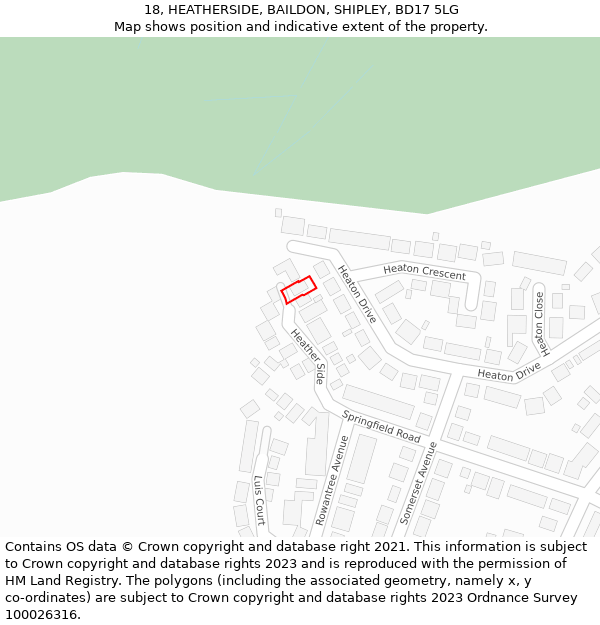 18, HEATHERSIDE, BAILDON, SHIPLEY, BD17 5LG: Location map and indicative extent of plot