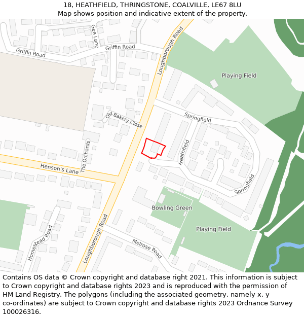 18, HEATHFIELD, THRINGSTONE, COALVILLE, LE67 8LU: Location map and indicative extent of plot