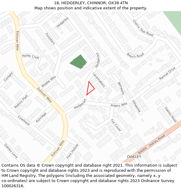 18, HEDGERLEY, CHINNOR, OX39 4TN: Location map and indicative extent of plot